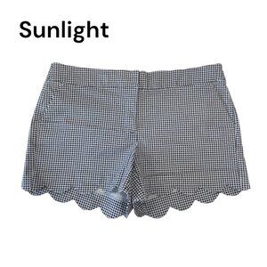 Crown & Ivy Womens Scallop Hem Gingham Shorts Size14 Black White Cotton